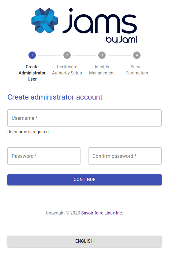 «Image: JAMS: Create admin account»