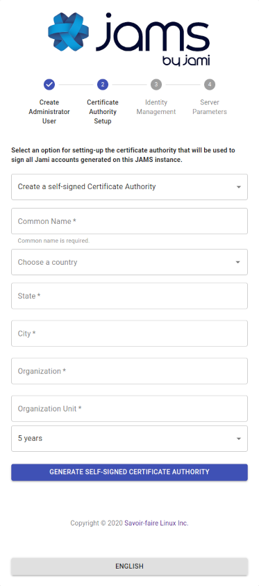 «Image: JAMS: Create Certification Authority»