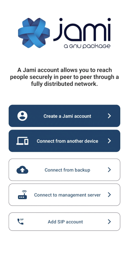 «Image: Connect to JAMS with Jami mobile clients for Android (phones, tablets, and TV) devices: Step 1»