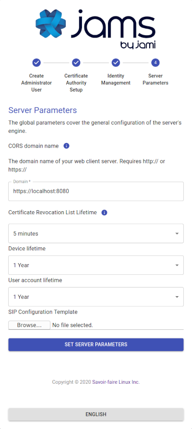 «Image: JAMS: Set up server parameters»